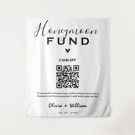 Honeymoon Fund QR Moderne Hochzeitsgeschichte Wandteppich (Vorderseite)