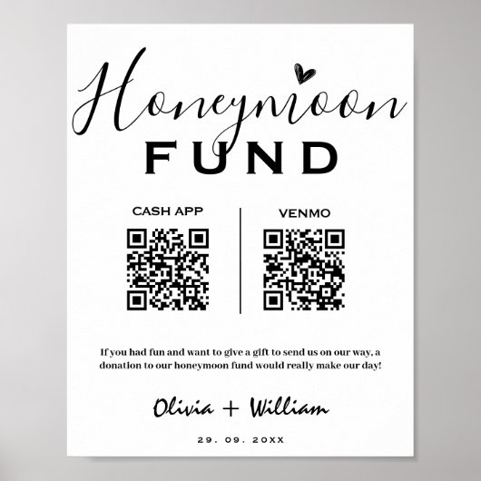 Honeymoon Fund QR Moderne Honeymoon Wish Wedding Poster (Vorne)