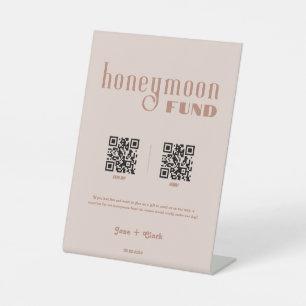 Honeymoon Fund Retro Cash QR Code Wedding Sign Sockelschild