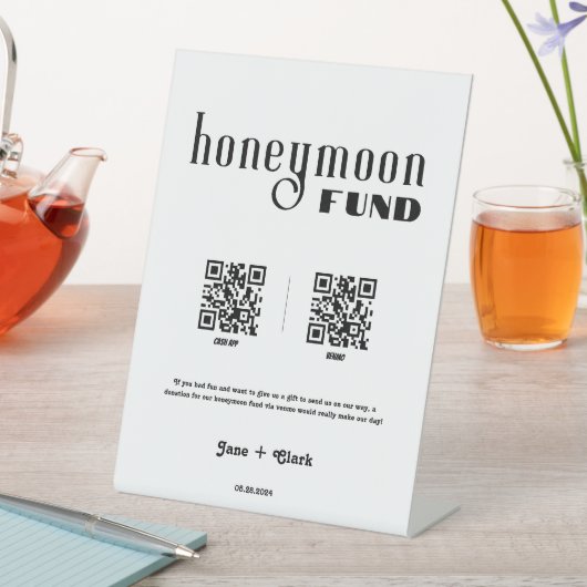 Honeymoon Fund Retro Cash QR Code Wedding Sign Sockelschild (In Situ)