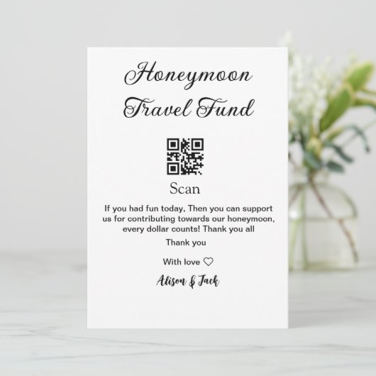 Honeymoon Fund Scan QR Codeadname Einladung (Stehend Vorderseite)