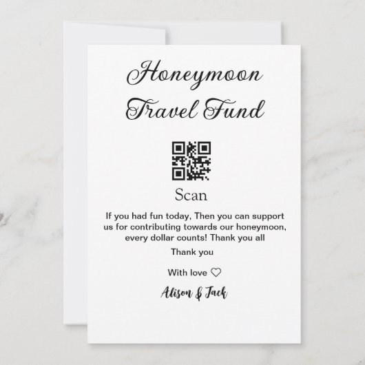 Honeymoon Fund Scan QR Codeadname Einladung (Rückseite)