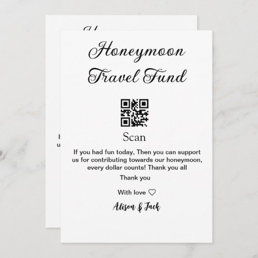 Honeymoon Fund Scan QR Codeadname Einladung (Vorne/Hinten)