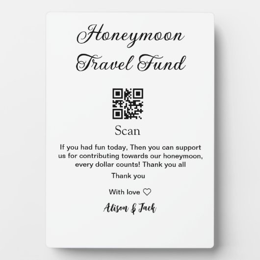 Honeymoon Fund Scan QR Codeadname Fotoplatte (Vorderseite)