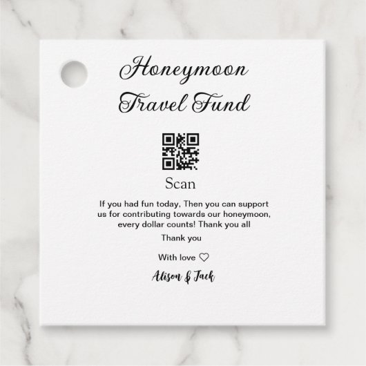 Honeymoon Fund Scan QR Codeadname Geschenkanhänger (Vorderseite)
