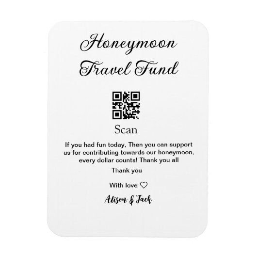 Honeymoon Fund Scan QR Codeadname Magnet (Vertikal)