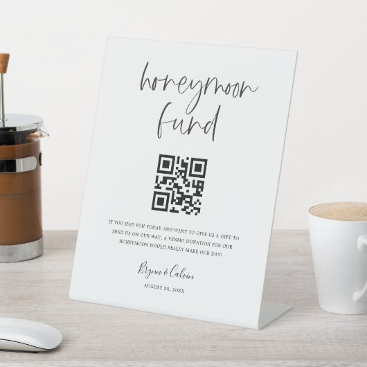 Honeymoon Fund Sign Cash Spenden Scan Poster Sockelschild (In SItu)