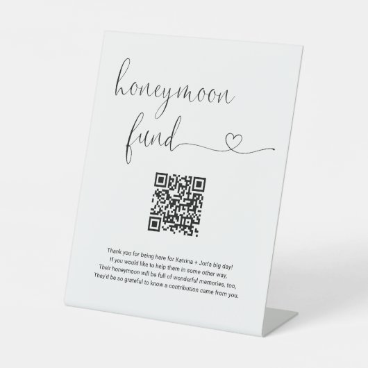 Honeymoon Fund Sign mit Gedicht & QR Code Sockelschild (Vorderseite)