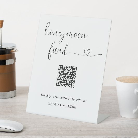 Honeymoon Fund Sign mit Message & QR Code Sockelschild (In SItu)