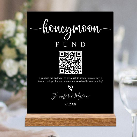 Honeymoon Fund Sign, QR Code Honeymoon Wish Black Acrylschild