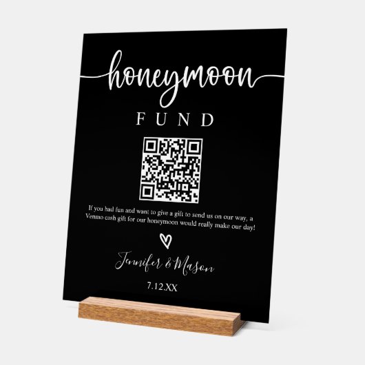 Honeymoon Fund Sign, QR Code Honeymoon Wish Black Acrylschild (Winkel)