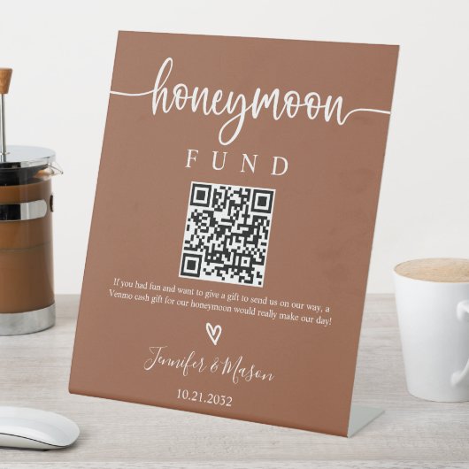 Honeymoon Fund Sign, QR Code Honeymoon Wish Pedest Sockelschild (In Situ)