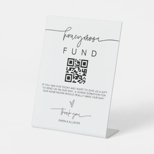 Honeymoon Fund Sign Wedding Reception Geschenk G40 Sockelschild (Vorderseite)