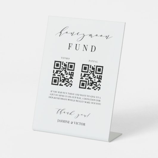 Honeymoon Fund Sign Wedding Reception Geschenk J10 Sockelschild (Vorderseite)