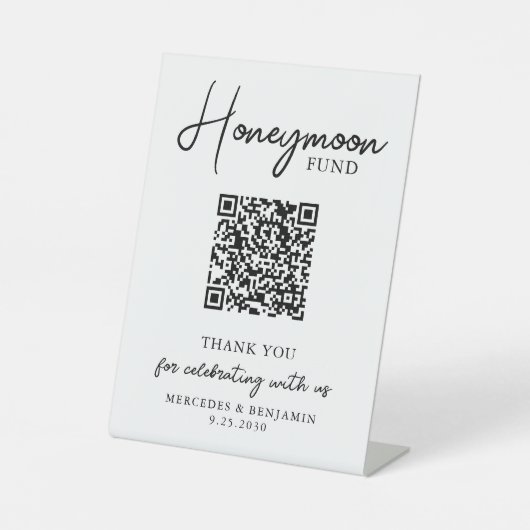 Honeymoon Fund Simple Handwriting QR Code Wedding Sockelschild (Vorderseite)