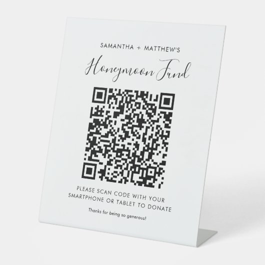 Honeymoon Fund Simple QR Code Newlyweds Sockelschild (Vorderseite)
