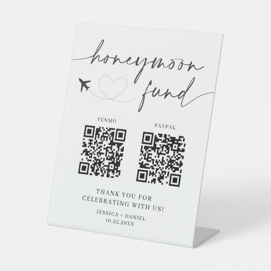 Honeymoon Fund unterzeichnen QR-Code - Hochzeitsze Sockelschild (Vorderseite)