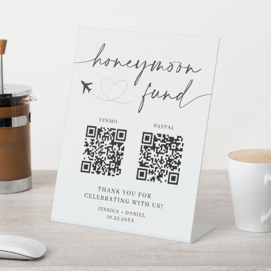 Honeymoon Fund unterzeichnen QR-Code - Hochzeitsze Sockelschild (In SItu)