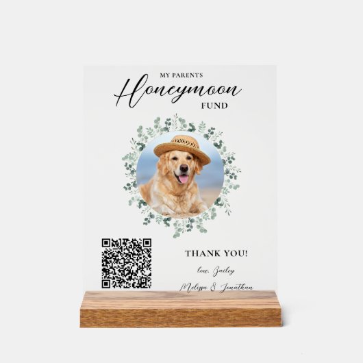 Honeymoon Fund Venmo QR Code Dog Foto Haustier Hoc Acrylschild (Vorderseite)