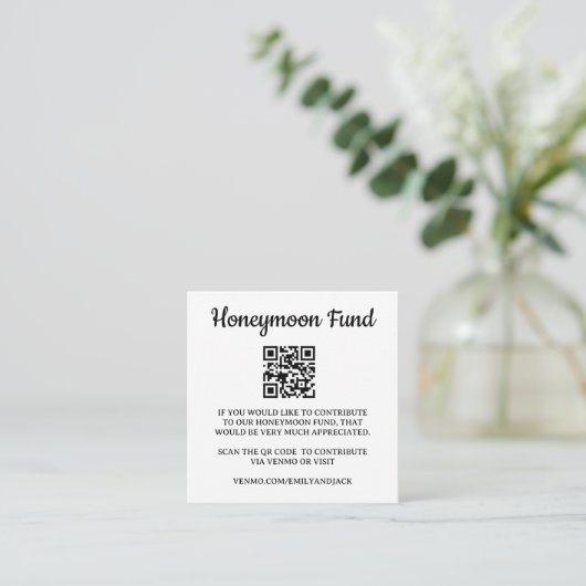 Honeymoon Fund Venmo QR Code Wedding Begleitkarte (Stehend Vorderseite)