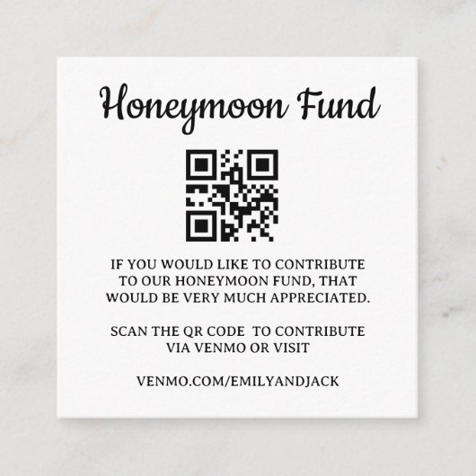 Honeymoon Fund Venmo QR Code Wedding Begleitkarte (Vorderseite)