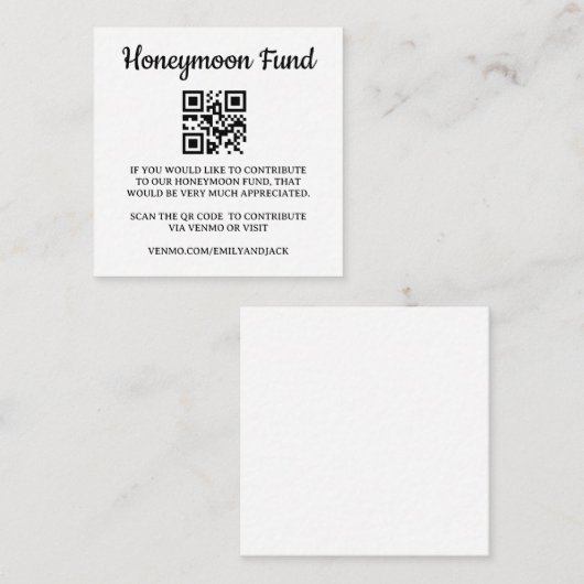 Honeymoon Fund Venmo QR Code Wedding Begleitkarte (Vorne/Hinten)