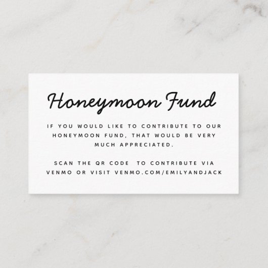 Honeymoon Fund Venmo QR Code Wedding Begleitkarte (Rückseite)