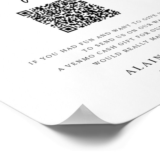 Honeymoon Fund Venmo QR Code Wedding Poster (Ecke)
