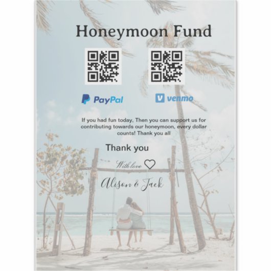 Honeymoon fund venomo paypal donation Q R couple Aufkleber (Vorderseite)