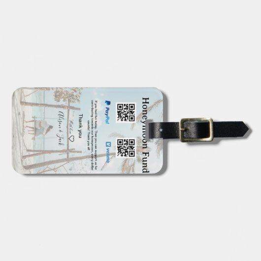 Honeymoon fund venomo paypal donation Q R couple Gepäckanhänger (Vorderseite horizontal)