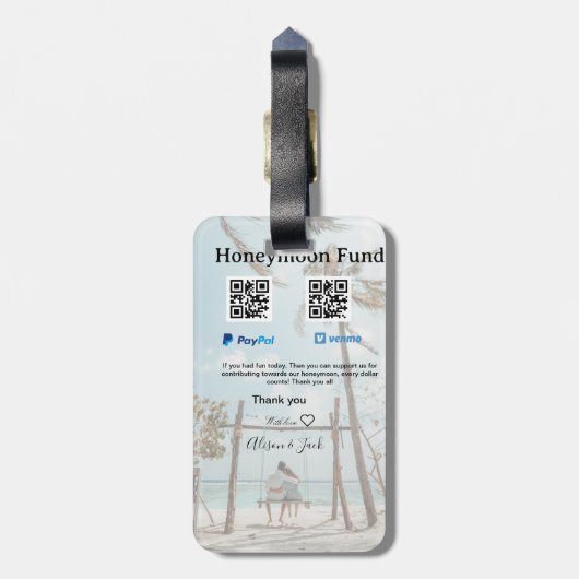 Honeymoon fund venomo paypal donation Q R couple Gepäckanhänger (Rückseite vertikal)