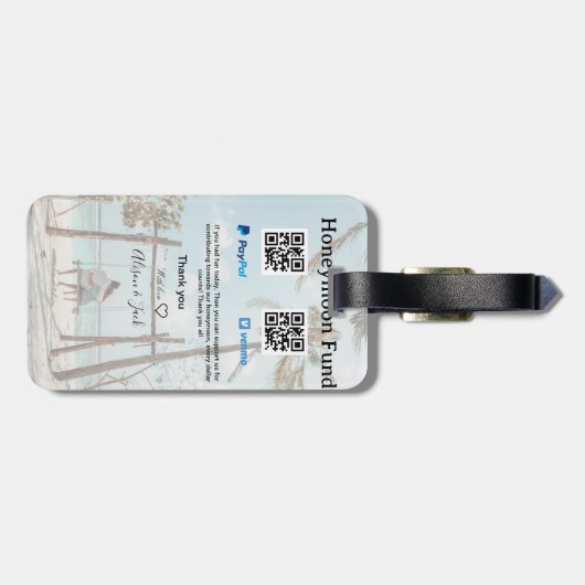 Honeymoon fund venomo paypal donation Q R couple Gepäckanhänger (Rückseite horizontal)