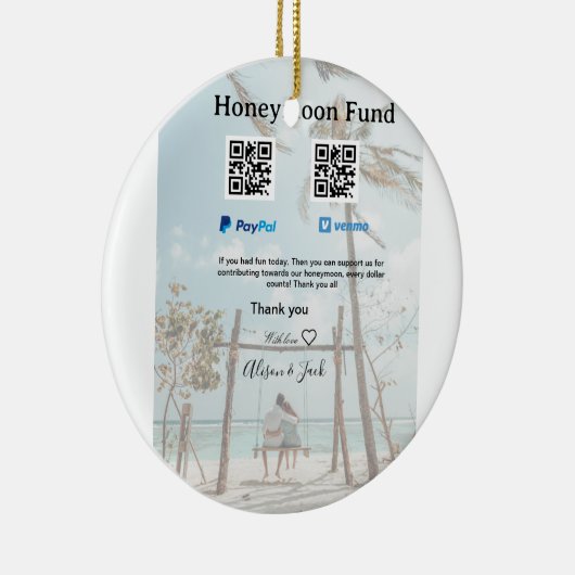 Honeymoon fund venomo paypal donation Q R couple Keramik Ornament (Rechts)