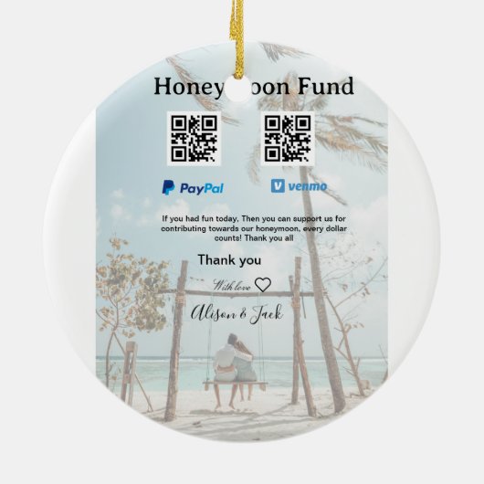 Honeymoon fund venomo paypal donation Q R couple Keramik Ornament (Hinten)