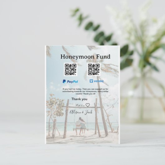 Honeymoon fund venomo paypal donation Q R couple Postkarte (Stehend Vorderseite)