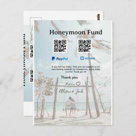 Honeymoon fund venomo paypal donation Q R couple Postkarte (Vorne/Hinten)