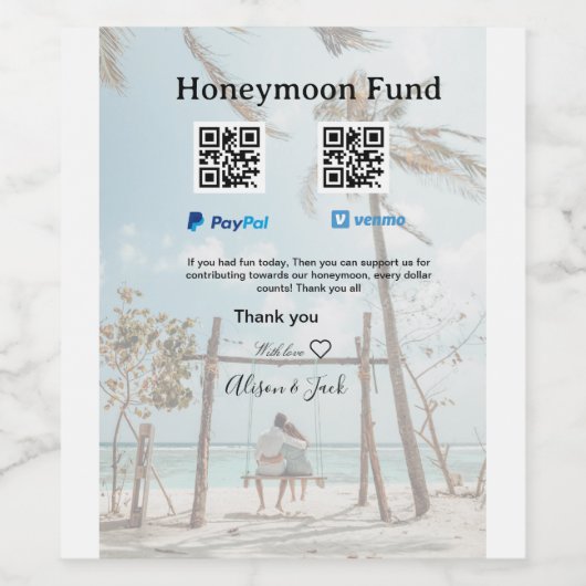Honeymoon fund venomo paypal donation Q R couple Weinetikett (Einzelnes Label)