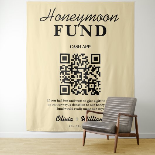 Honeymoon Fund Wedding QR Butter Yellow Background Wandteppich (Beispiel)