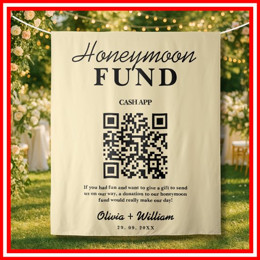 Honeymoon Fund Wedding QR Butter Yellow Background Wandteppich
