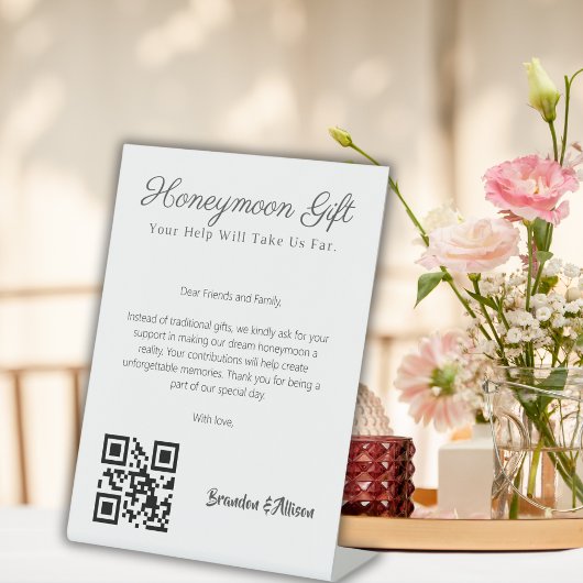 Honeymoon Fund Wedding Registry Geschenk Qr Code Sockelschild