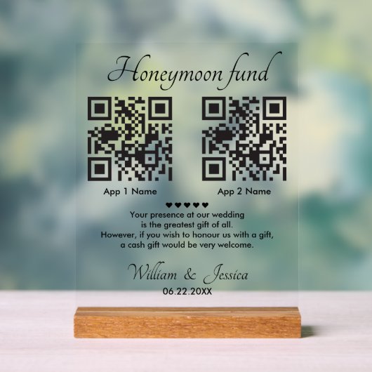 Honeymoon Fund With 2 QR Code Acrylschild (Neutral)