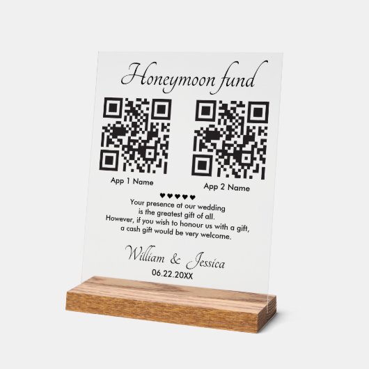 Honeymoon Fund With 2 QR Code Acrylschild (Winkel)