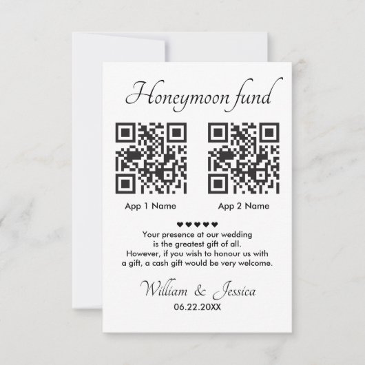 Honeymoon Fund With 2 QR Code And Photo Karte (Vorderseite)