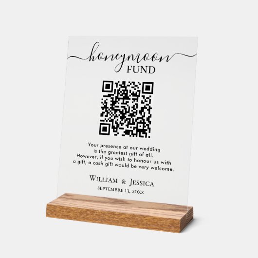 Honeymoon Fund With QR Code Acrylschild (Winkel)