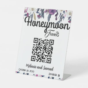 Honeymoon Funds QR Code Gothic Floral Wedding Sockelschild