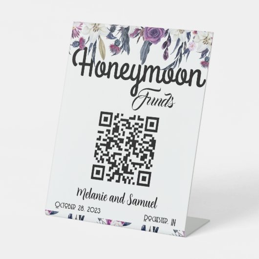 Honeymoon Funds QR Code Gothic Floral Wedding Sockelschild (Vorderseite)