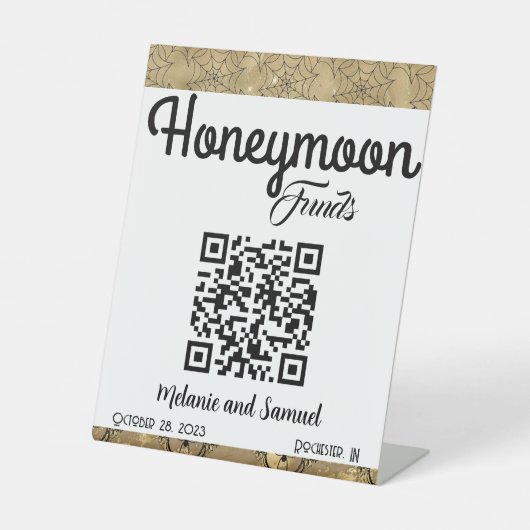 Honeymoon Funds QR Code Wedding Pedestal Sign Sockelschild (Vorderseite)