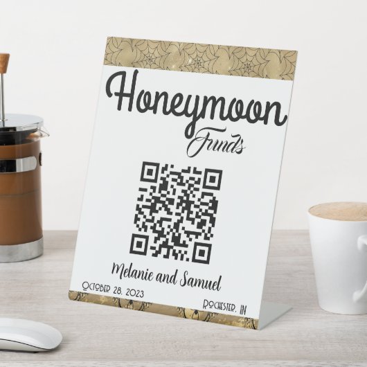 Honeymoon Funds QR Code Wedding Pedestal Sign Sockelschild (In SItu)