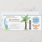 Honeymoon Gift Boarding Pass Palm Tree Surf Board Einladung (Vorderseite)