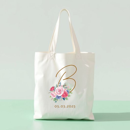 Honeymoon gift, Elegant floral bag with initial Tragetasche